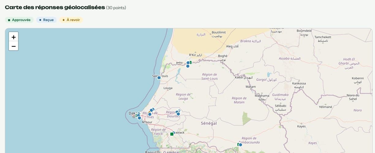 Capture d'écran de SENDA : Voyez où les données ont été collectées